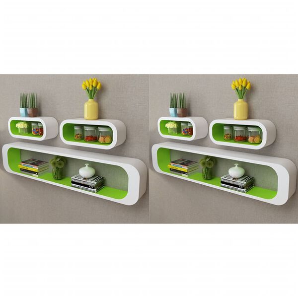 vidaXL Wall Cube Shelves 6 pcs Green and White