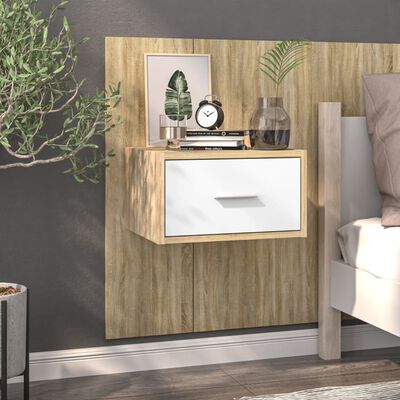 vidaXL Wall-mounted Bedside Cabinet White and Sonoma Oak