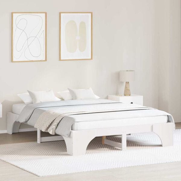 vidaXL Bed Frame White 150 x 200 cm Solid Pine Wood