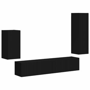 vidaXL TV Cabinet Set Wall-mounted 4 pcs Black Engineered Wood