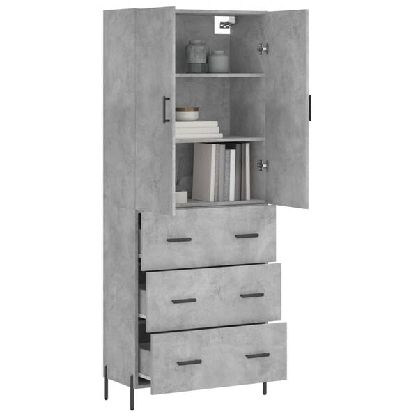 vidaXL Highboard Concrete Grey 69.5x34x180 cm Engineered Wood