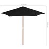 vidaXL Garden Parasol with Wooden Pole Black 270 cm