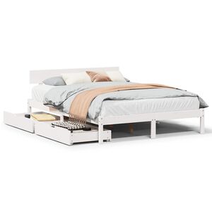 vidaXL Bed Frame without Mattress White 150x200 cm King Size Solid Wood Pine