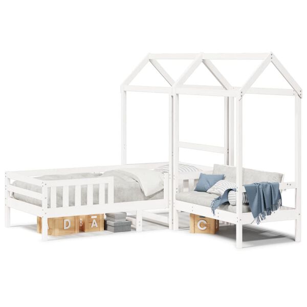 vidaXL Bed and Bench Set with Roof without Mattress White 90x200 cm