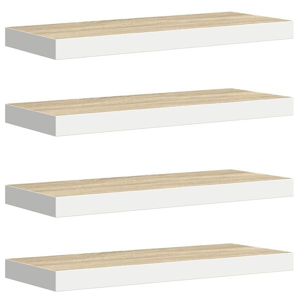 vidaXL Floating Wall Shelves 4 pcs Oak and White 60x23.5x3.8 cm MDF