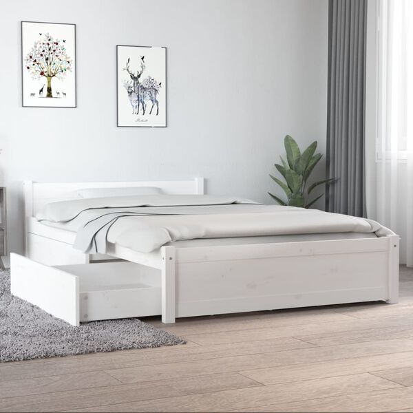 vidaXL Bed Frame without Mattress with Drawers White Small Double