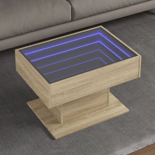 vidaXL Coffee Table with LED Sonoma Oak 70x50x45 cm Engineered Wood