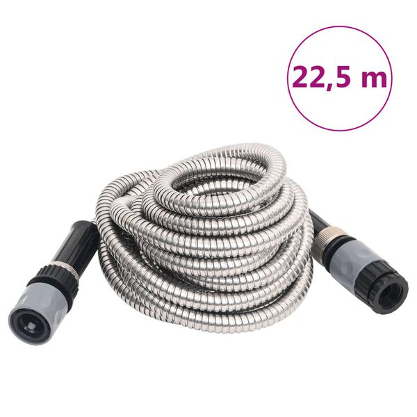 vidaXL Garden Hose with Spray Nozzle Silver 0.6" 22.5 m Stainless Steel