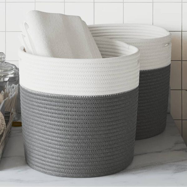 vidaXL Storage Baskets 2 pcs Grey and White &Oslash;28x28 cm Cotton