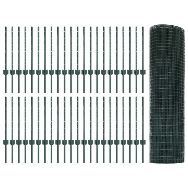 vidaXL Fence with Post Green 0.6 x 100 m Steel and PVC