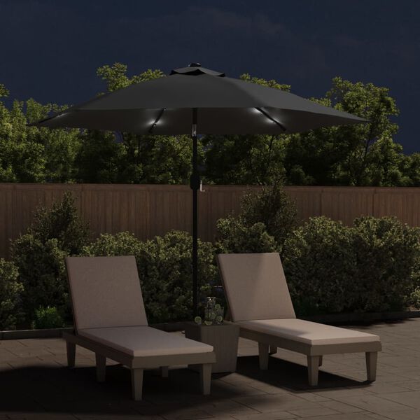 vidaXL Garden Parasol with LED Lights and Steel Pole 300cm Anthracite