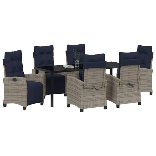 vidaXL Garden Dining Set with Cushion 7 pcs Grey Poly Rattan