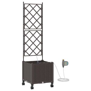 vidaXL Garden Planter with Irrigation&Wheels Brown 40 x 40 x 148 cm PP