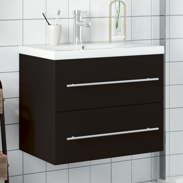 vidaXL Bathroom Sink Cabinet with Built-in Basin Black