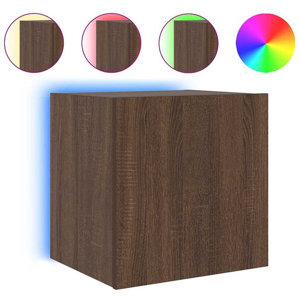 vidaXL TV Wall Cabinet with LED Lights Brown Oak 40.5x35x40 cm