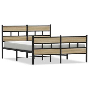 vidaXL Metal Bed Frame without Mattress Sonoma Oak 150x200 cm