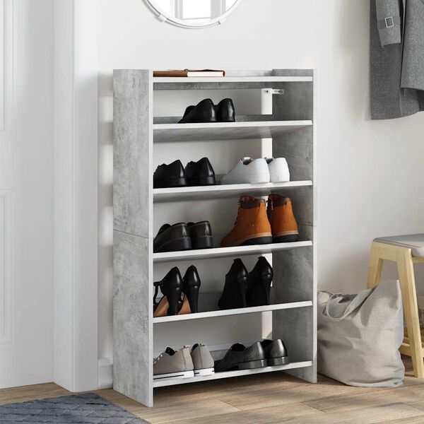vidaXL Shoe Rack Concrete Oak 60x25x100 cm Engineered Wood