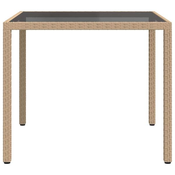vidaXL Garden Table 90x90x75 cm Tempered Glass and Poly Rattan Beige