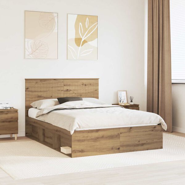 vidaXL Bed Frame Artisian Oak 140 x 190 cm Solid Pine Wood