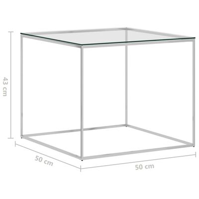 vidaXL Coffee Table Silver 50x50x43 cm Stainless Steel and Glass