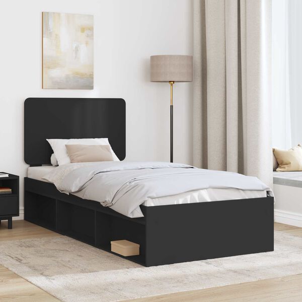 vidaXL Bed Frame with Headboard Black 90 x 190 cm Solid Pine Wood
