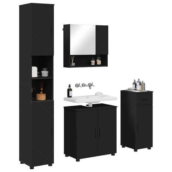 vidaXL Bathroom Furniture Set 4 pcs Black Engineered wood & Metal