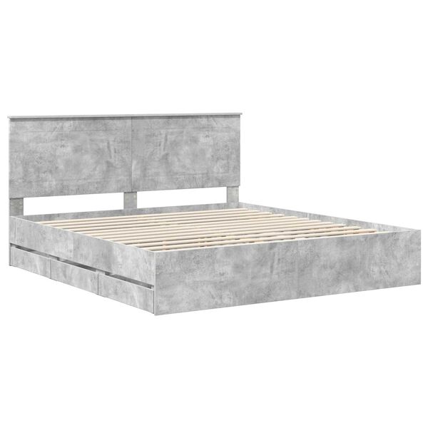 vidaXL Bed Frame with Drawer Concrete Grey 200 x 200 cm Engineer Wood