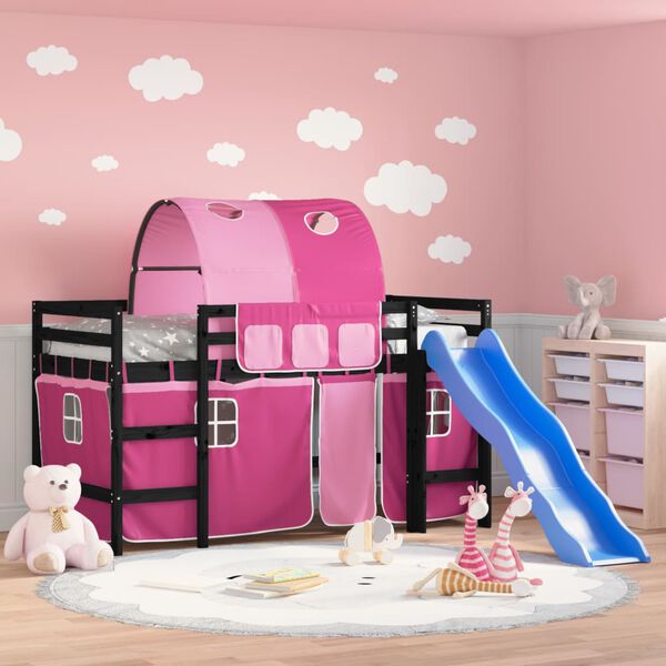 vidaXL Kids' Loft Bed with Tunnel without Mattress Pink 90x190 cm Single