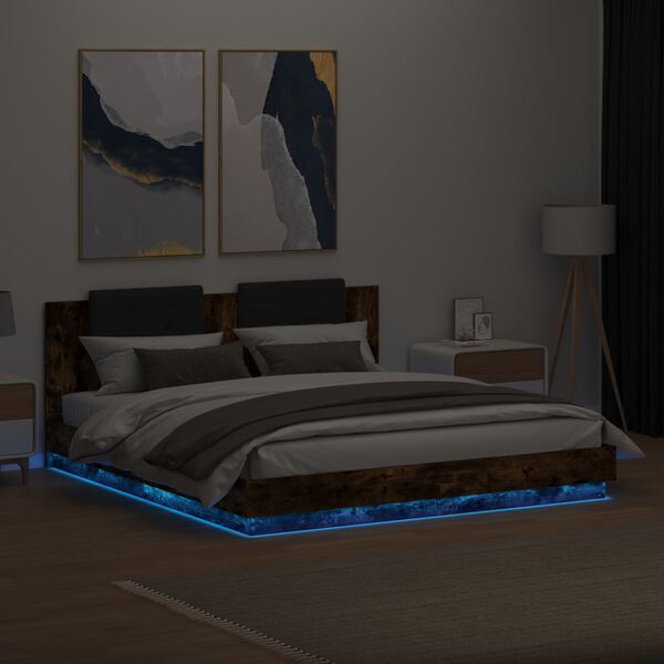 vidaXL Bed Frame with LED without Mattress Smoked Oak 200x200 cm