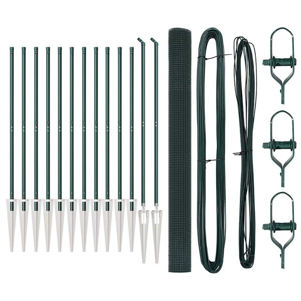 vidaXL Fence with Posts Green 1.5 x 25 m Steel