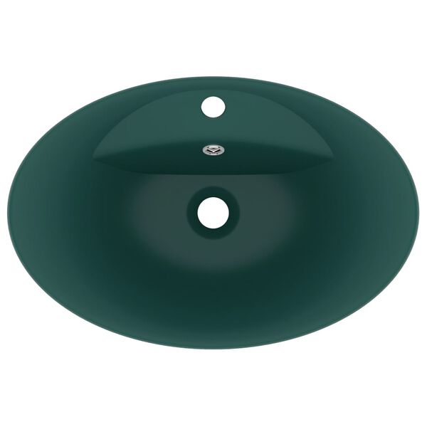 vidaXL Luxury Basin Overflow Oval Matt Dark Green 58.5x39 cm Ceramic