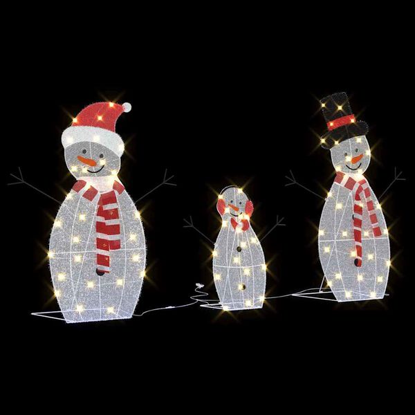 vidaXL Lighted Snowman Family 3 pcs Warm White Polyester