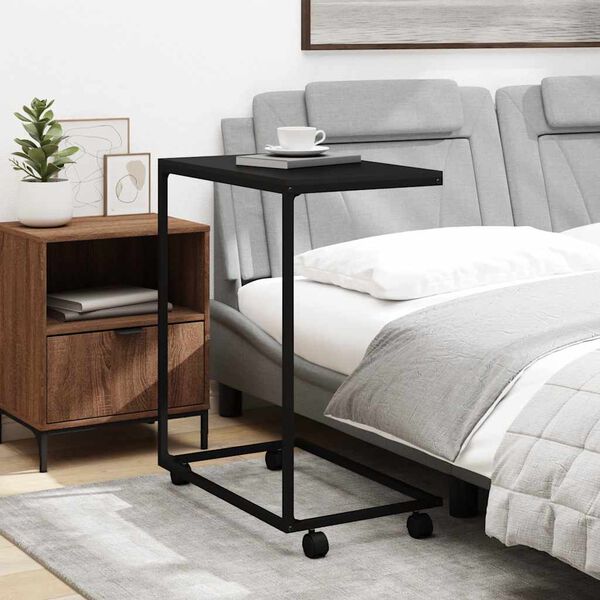 vidaXL Side Table with Wheels Black 55x35x70 cm Engineered Wood