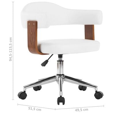 vidaXL Swivel Office Chair White Bent Wood and Faux Leather