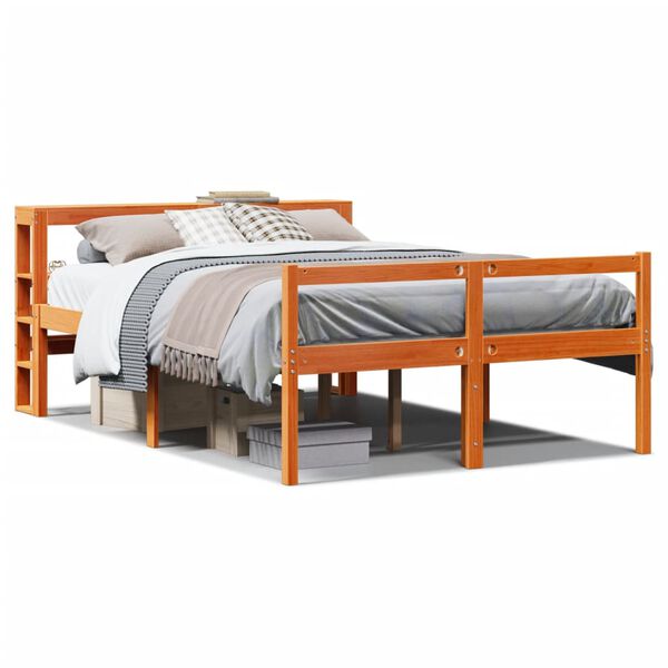 vidaXL Bed Frame with Headboard without Mattress Wax Brown 140x190 cm