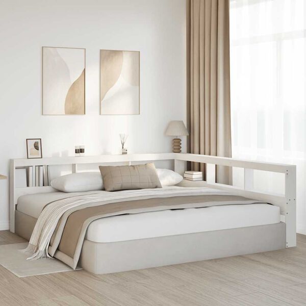 vidaXL Bookcase Headboard L-Shaped White 200 cm Solid Wood Pine