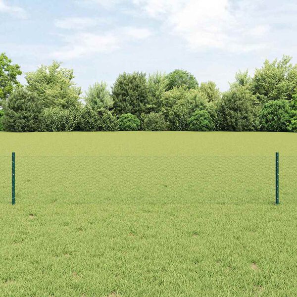 vidaXL Fence with Post Green 0.4 x 50 m Steel and PVC