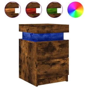 vidaXL Bedside Cabinet with LED Lights Smoked Oak 35x39x55 cm
