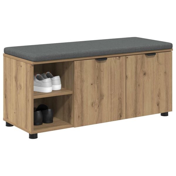 vidaXL Hall Bench with Cushion with Shelf Artisan Oak 100 x 38 x 46 cm