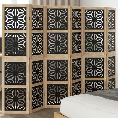 vidaXL Room Divider 6 Panels Brown and Black Solid Wood Paulownia
