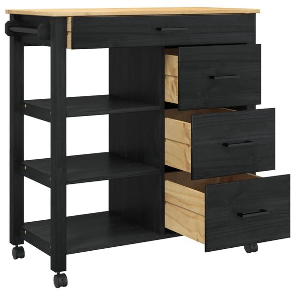 vidaXL Kitchen Trolley Black