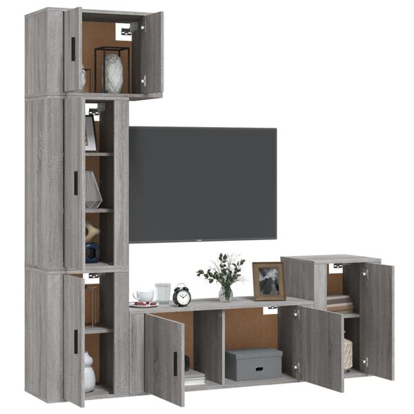 vidaXL 5 Piece TV Cabinet Set Grey Sonoma Engineered Wood