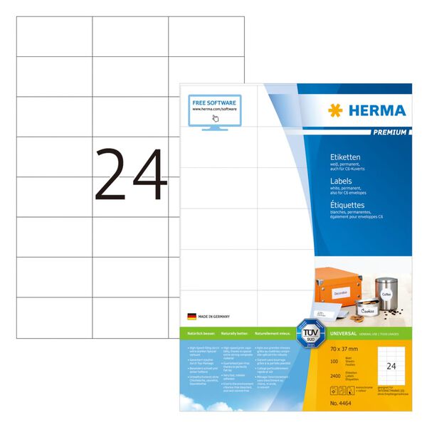 HERMA Permanent Labels PREMIUM A4 70x37 mm 100 Sheets