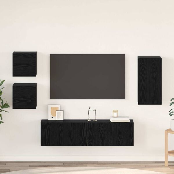 vidaXL TV Cabinet Set Wall-mounted 5 pcs Black Oak Engineered Wood