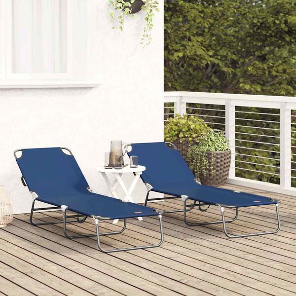 vidaXL Folding Sun Lounger 2 pcs Blue 188 x 57 x 86.5 cm Polyester