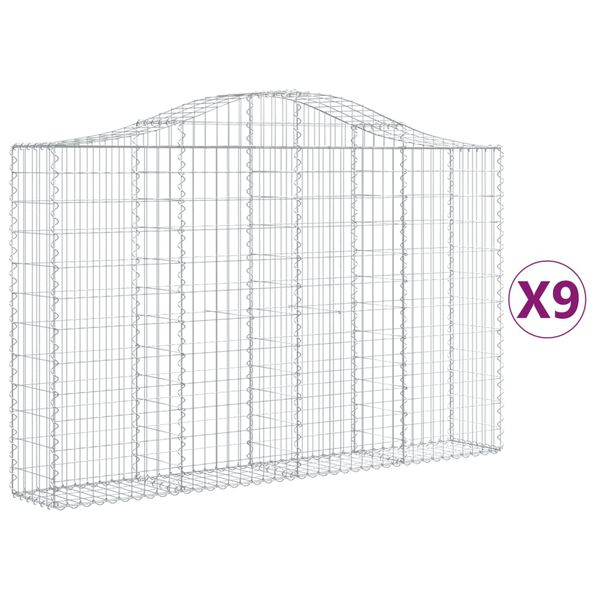 vidaXL Arched Gabion Baskets 9 pcs 200x30x120/140 cm Galvanised Iron