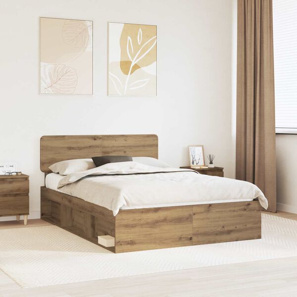 vidaXL Bed Frame Artisian Oak 150 x 200 cm Solid Pine Wood