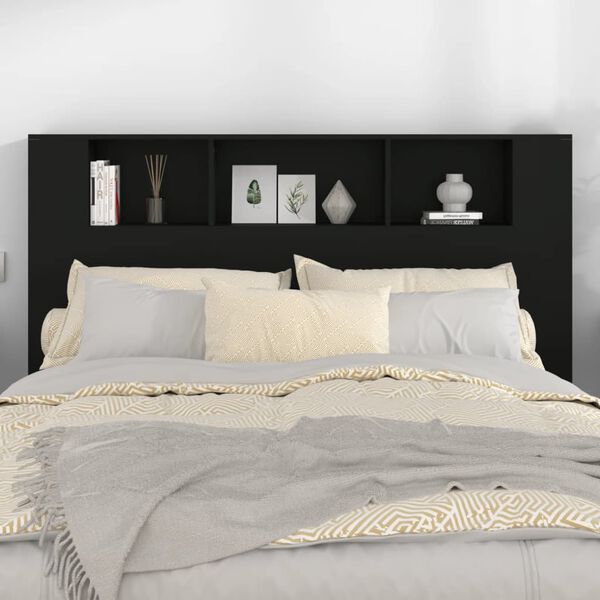 vidaXL Headboard Cabinet Black 160x18.5x104.5 cm