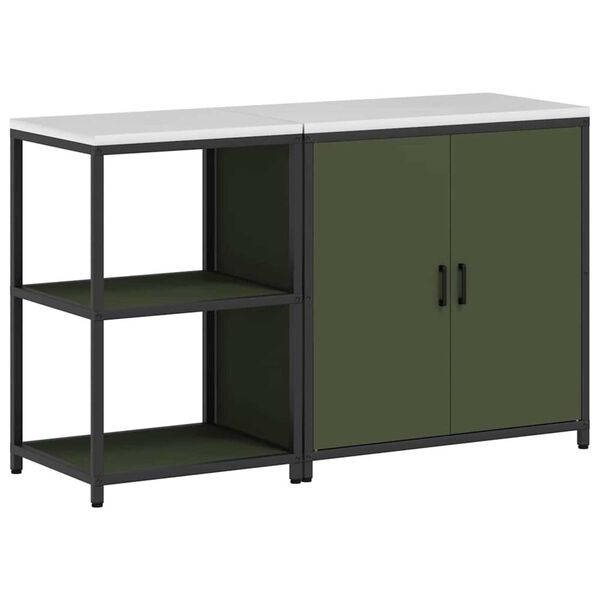 vidaXL Kitchen Storage Set with Shelf 2 pcs Olive Green Steel