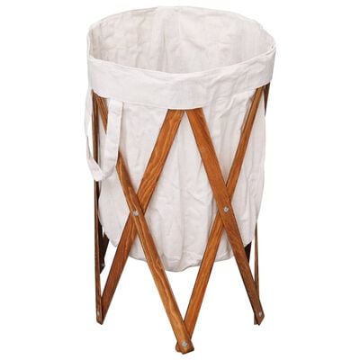 vidaXL Folding Laundry Basket Cream Wood and Fabric